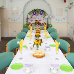 Table laid for Friary House Macmillan Coffee morning
