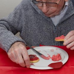Making biscuits at Red Nose Day at Friary Care