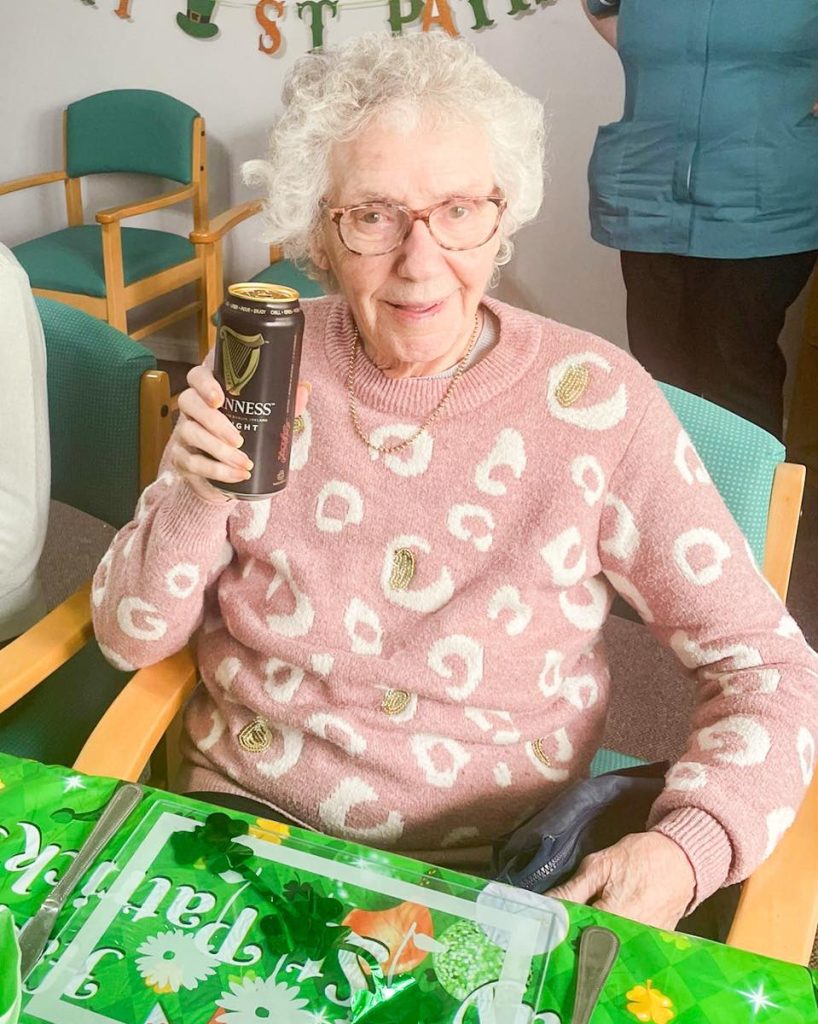 St Patricks Day at Friary Care - Enjoying a Guiness