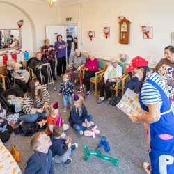 Smartie Pants entertains the residents and their families at Friary Care