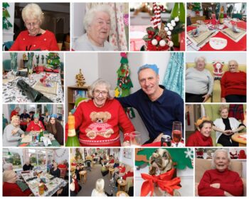 residents and their families enjoying christmas dinner at friary care