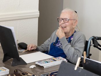 resident drawing with oil pastels